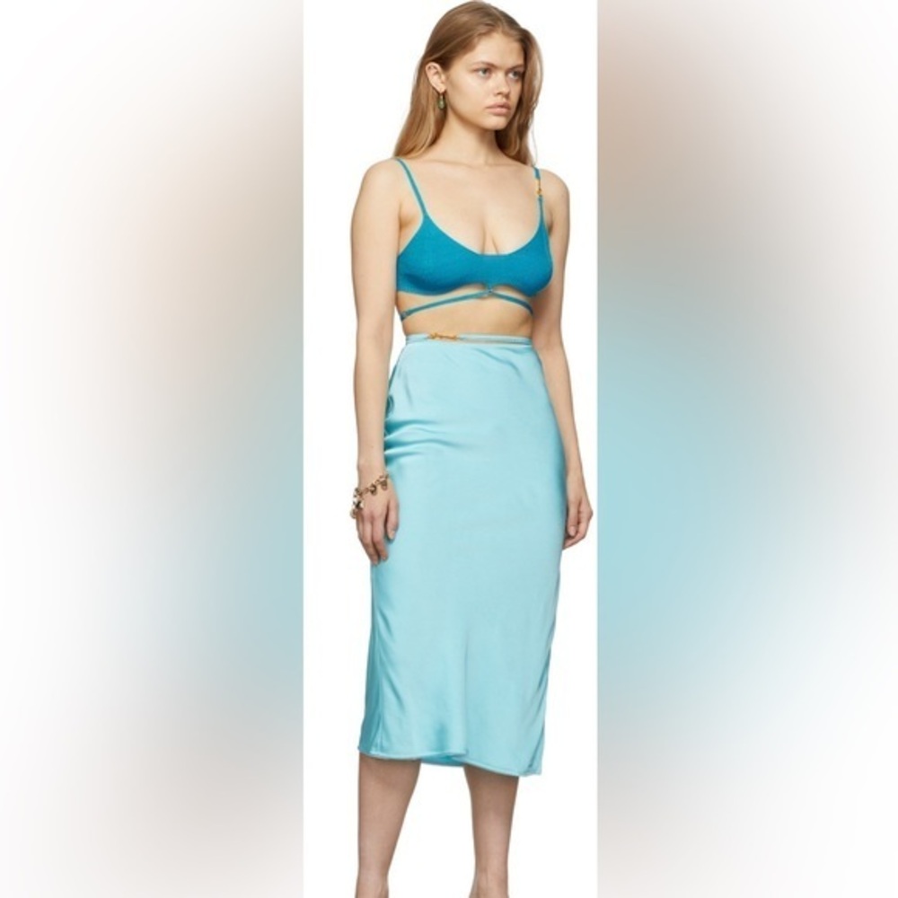 Brand New Jacquemus Torquiose La Jupe Notte Satin Skirt Size 36 US 4